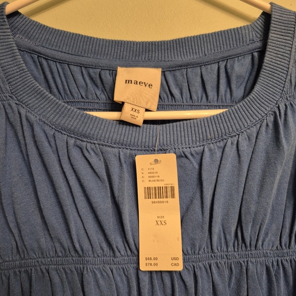 NWT Maeve Anthropologie Women's Blue Tiered Smocked Bubble Tee Size XS-M - Picture 6 of 7